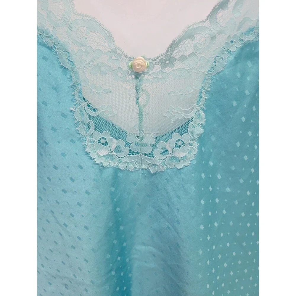 Vtg Victoria’s‎ Secret Gold Tag Teal Satin Slip babydoll Nightgown Lingerie Sz M